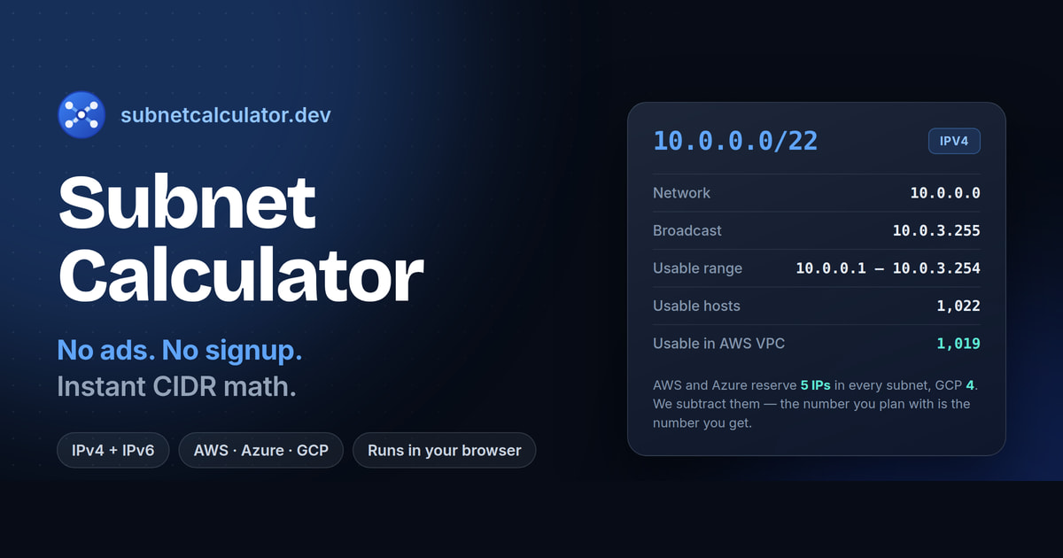 Subnet Calculator — No Ads, No Signup, Instant CIDR Math